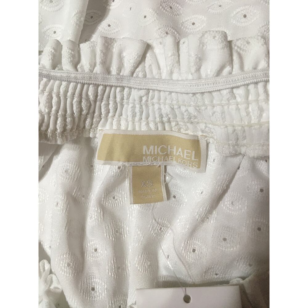 NWT Michael Kors Fashion Basics XS White Gathered Off The Shoulder Eyelet Top - Picture 5 of 9